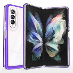 Silicone Transparent Mirror Frame Case Cover MQ1 for Samsung Galaxy Z Fold3 5G Purple