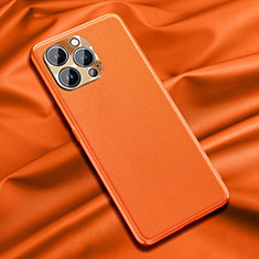 Soft Luxury Leather Snap On Case Cover A01 for Apple iPhone 13 Pro Orange