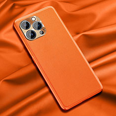 Soft Luxury Leather Snap On Case Cover A01 for Apple iPhone 14 Pro Max Orange