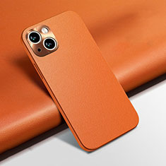 Soft Luxury Leather Snap On Case Cover A02 for Apple iPhone 14 Orange