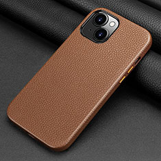 Soft Luxury Leather Snap On Case Cover A09 for Apple iPhone 14 Brown