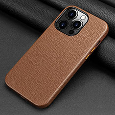 Soft Luxury Leather Snap On Case Cover A09 for Apple iPhone 14 Pro Brown
