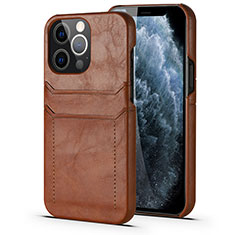 Soft Luxury Leather Snap On Case Cover A14 for Apple iPhone 13 Pro Light Brown