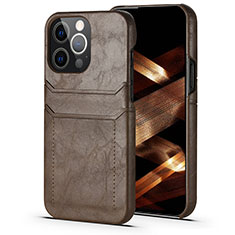 Soft Luxury Leather Snap On Case Cover A14 for Apple iPhone 14 Pro Brown