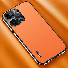 Soft Luxury Leather Snap On Case Cover AT2 for Apple iPhone 13 Pro Max Orange