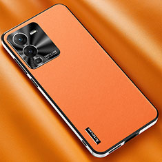 Soft Luxury Leather Snap On Case Cover AT2 for Vivo V25 Pro 5G Orange