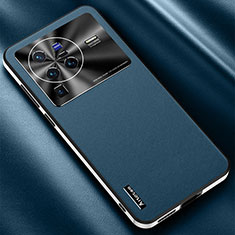 Soft Luxury Leather Snap On Case Cover AT2 for Vivo X80 Pro 5G Blue