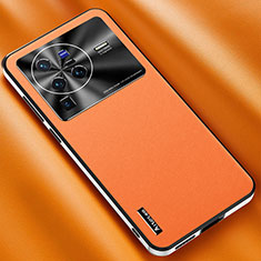 Soft Luxury Leather Snap On Case Cover AT2 for Vivo X80 Pro 5G Orange