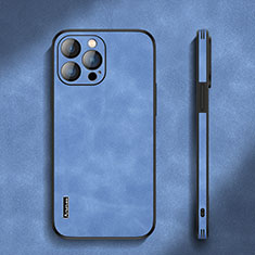 Soft Luxury Leather Snap On Case Cover AT3 for Apple iPhone 13 Pro Max Sky Blue