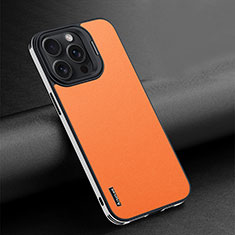 Soft Luxury Leather Snap On Case Cover AT4 for Apple iPhone 15 Pro Orange