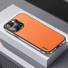 Soft Luxury Leather Snap On Case Cover AT5 for Apple iPhone 14 Pro Orange