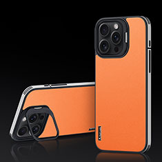 Soft Luxury Leather Snap On Case Cover AT5 for Apple iPhone 15 Pro Orange