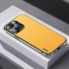 Soft Luxury Leather Snap On Case Cover AT5 for Apple iPhone 15 Pro Yellow