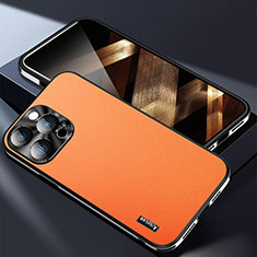 Soft Luxury Leather Snap On Case Cover AT7 for Apple iPhone 14 Pro Max Orange