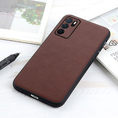 Soft Luxury Leather Snap On Case Cover B01H for Oppo A16s Brown