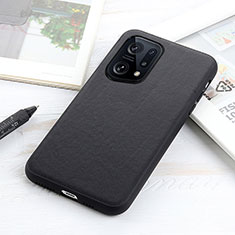 Soft Luxury Leather Snap On Case Cover B01H for Oppo Find X5 5G Black