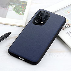 Soft Luxury Leather Snap On Case Cover B01H for Oppo Find X5 5G Blue