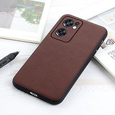 Soft Luxury Leather Snap On Case Cover B01H for Oppo Reno7 SE 5G Brown