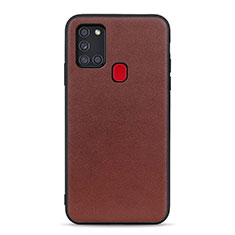 Soft Luxury Leather Snap On Case Cover B01H for Samsung Galaxy A21s Brown