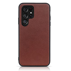 Soft Luxury Leather Snap On Case Cover B01H for Samsung Galaxy S22 Ultra 5G Brown