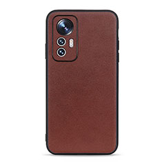 Soft Luxury Leather Snap On Case Cover B01H for Xiaomi Mi 12X 5G Brown