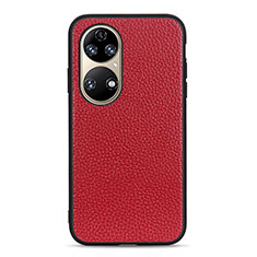 Soft Luxury Leather Snap On Case Cover B02H for Huawei P50 Pro Red