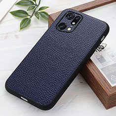Soft Luxury Leather Snap On Case Cover B02H for Oppo Find X5 Pro 5G Blue