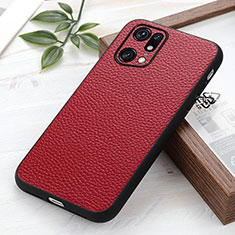 Soft Luxury Leather Snap On Case Cover B02H for Oppo Find X5 Pro 5G Red