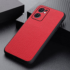 Soft Luxury Leather Snap On Case Cover B02H for Oppo Reno7 5G Red