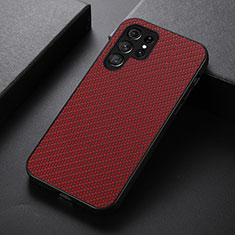 Soft Luxury Leather Snap On Case Cover B02H for Samsung Galaxy S22 Ultra 5G Red