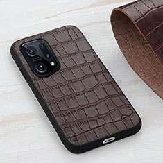 Soft Luxury Leather Snap On Case Cover B04H for Oppo Find X5 5G Brown