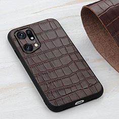 Soft Luxury Leather Snap On Case Cover B04H for Oppo Find X5 Pro 5G Brown