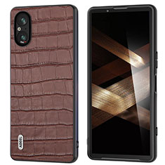 Soft Luxury Leather Snap On Case Cover B04H for Sony Xperia 5 V Brown