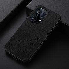 Soft Luxury Leather Snap On Case Cover B06H for Oppo Find X5 5G Black