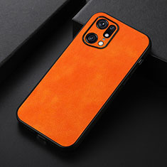 Soft Luxury Leather Snap On Case Cover B06H for Oppo Find X5 Pro 5G Orange