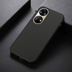 Soft Luxury Leather Snap On Case Cover B07H for Huawei P50 Pro Black