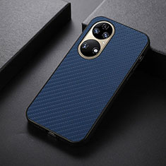 Soft Luxury Leather Snap On Case Cover B07H for Huawei P50 Pro Blue