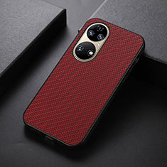 Soft Luxury Leather Snap On Case Cover B07H for Huawei P50 Pro Red