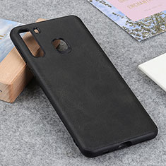 Soft Luxury Leather Snap On Case Cover B08H for Samsung Galaxy A21 Black