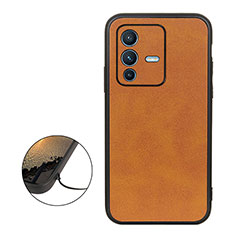 Soft Luxury Leather Snap On Case Cover B08H for Vivo V23 Pro 5G Brown