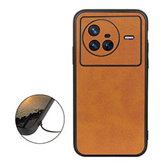 Soft Luxury Leather Snap On Case Cover B08H for Vivo X80 5G Brown