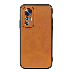 Soft Luxury Leather Snap On Case Cover B08H for Xiaomi Mi 12 5G Brown