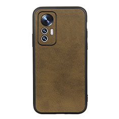 Soft Luxury Leather Snap On Case Cover B08H for Xiaomi Mi 12 5G Light Brown