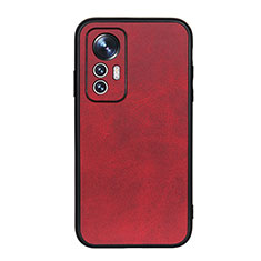 Soft Luxury Leather Snap On Case Cover B08H for Xiaomi Mi 12 5G Red