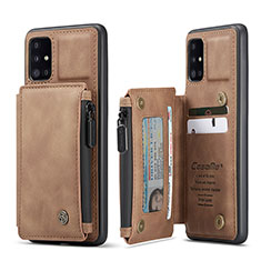 Soft Luxury Leather Snap On Case Cover C01S for Samsung Galaxy A51 4G Light Brown
