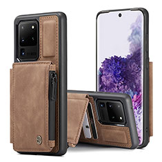 Soft Luxury Leather Snap On Case Cover C01S for Samsung Galaxy S20 Ultra 5G Light Brown