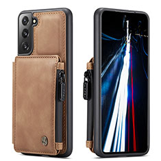Soft Luxury Leather Snap On Case Cover C01S for Samsung Galaxy S22 Plus 5G Light Brown