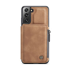 Soft Luxury Leather Snap On Case Cover C02S for Samsung Galaxy S21 Plus 5G Light Brown