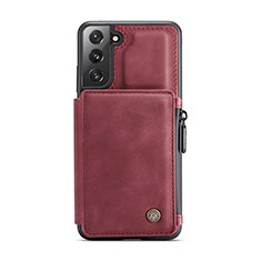 Soft Luxury Leather Snap On Case Cover C02S for Samsung Galaxy S21 Plus 5G Red