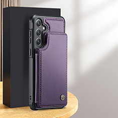 Soft Luxury Leather Snap On Case Cover C02S for Samsung Galaxy S25 5G Purple